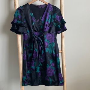 Betsey Johnson Black Silk Floral Mini Dress Sz 0